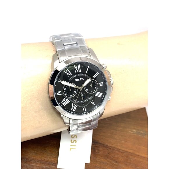 Fossil Men's Watch FS4736 Grant Quartz Chronograph Black Dial Silver Steel 44mm - Picture 10 of 13